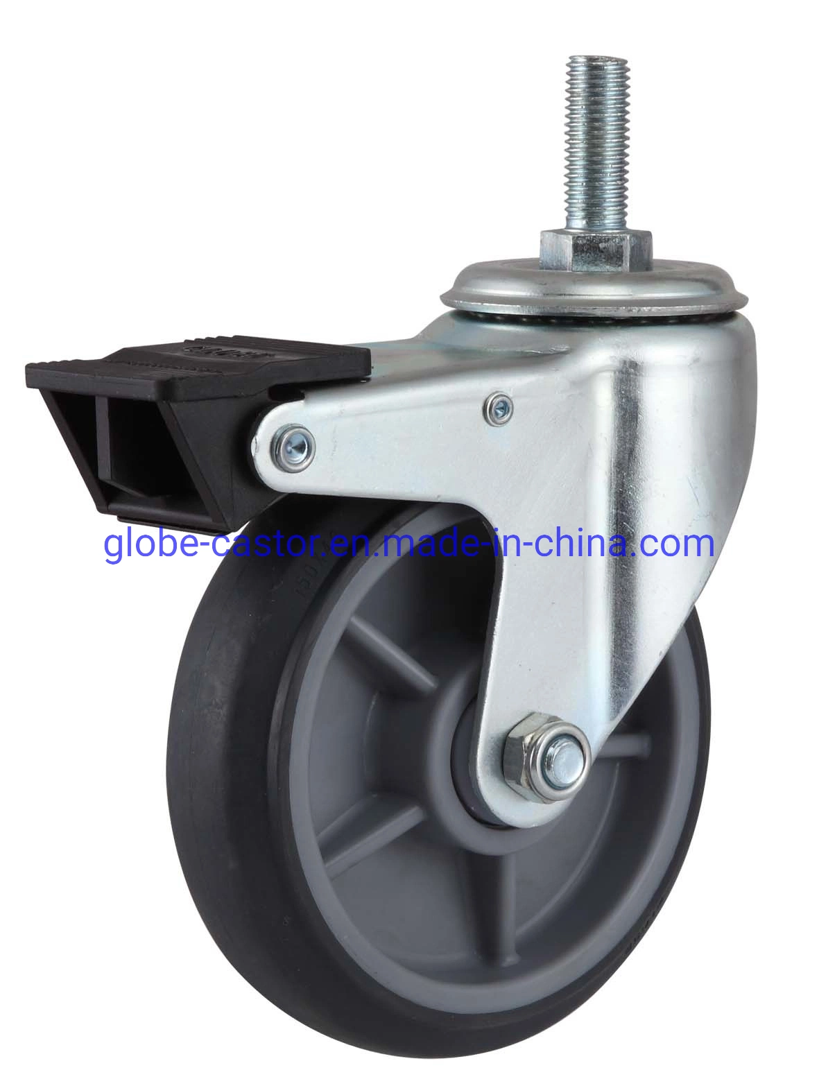 4- 8 Inch Top Plate TPR Heavy Duty Trolley Caster with Brake (gray)