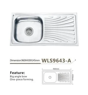 Stainless Steel Sink Kitchen Single Bowl with Sink Single Board -Wls9643-a