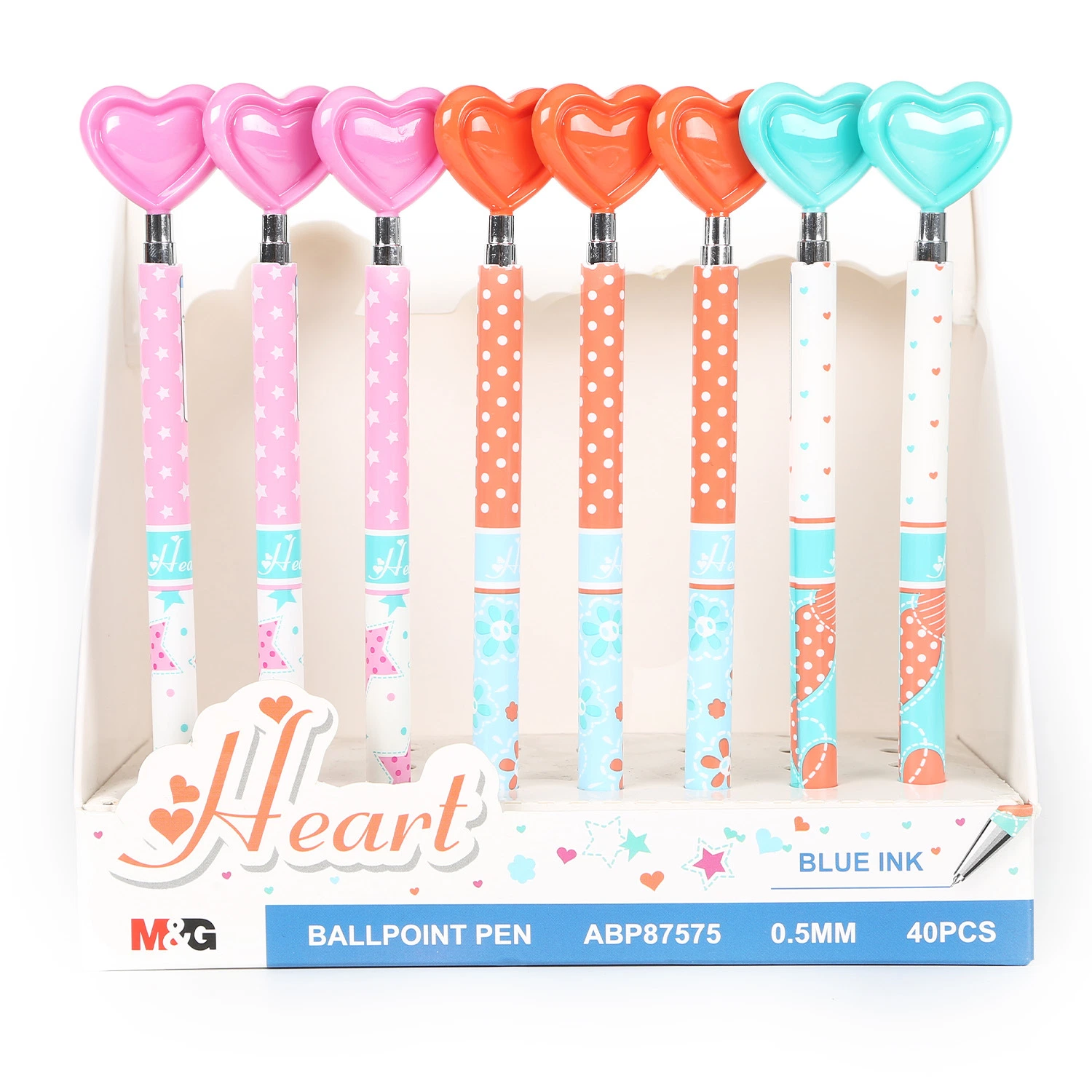 Stationery Items Creative Novelty Gift Heart-Shape Durable Smooth Retractable Clicker Nice Looking Plastic Ball Pen