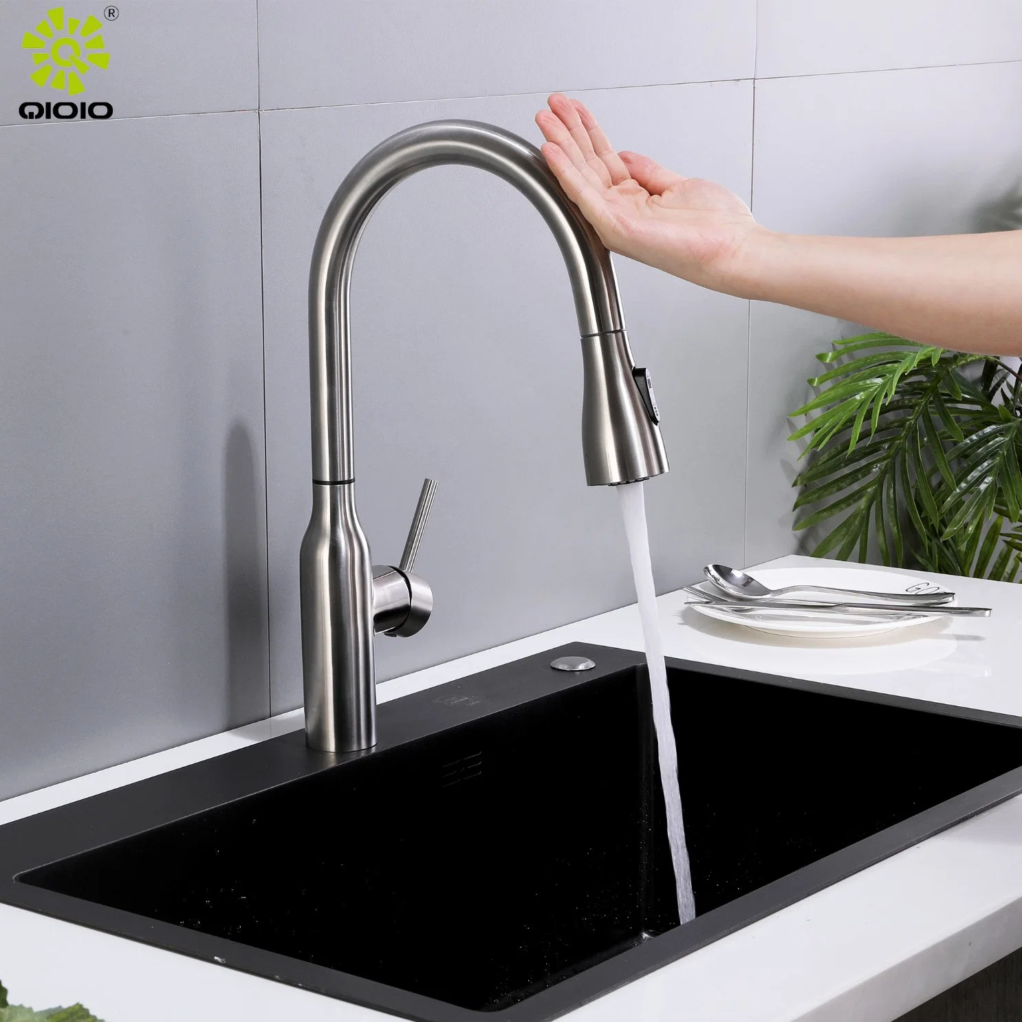 304 Stainless Steel Gold Touch Sensor Pull out Kitchen Faucets