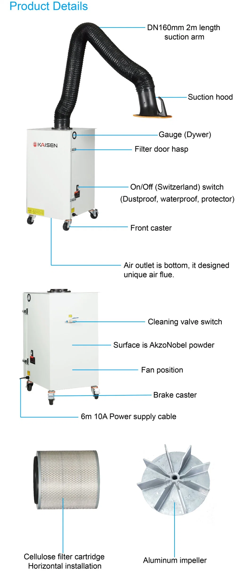 Kaisen Single Suction Arm Cost-Effective Fume Extractor for Welding, Grinding