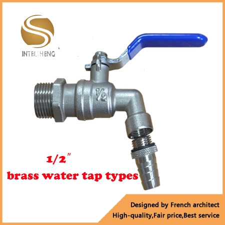 الحمام Bibcock انقر فوق Quick Open Brass Water Tap Types W/O فضي لامع على الحائط