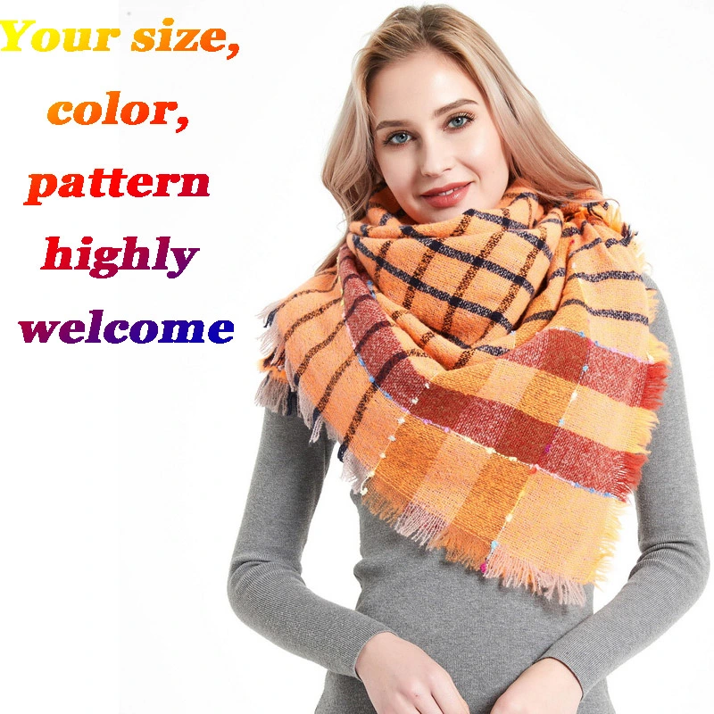 Square or Long Classic Thick Women Checked Plaid Scarf