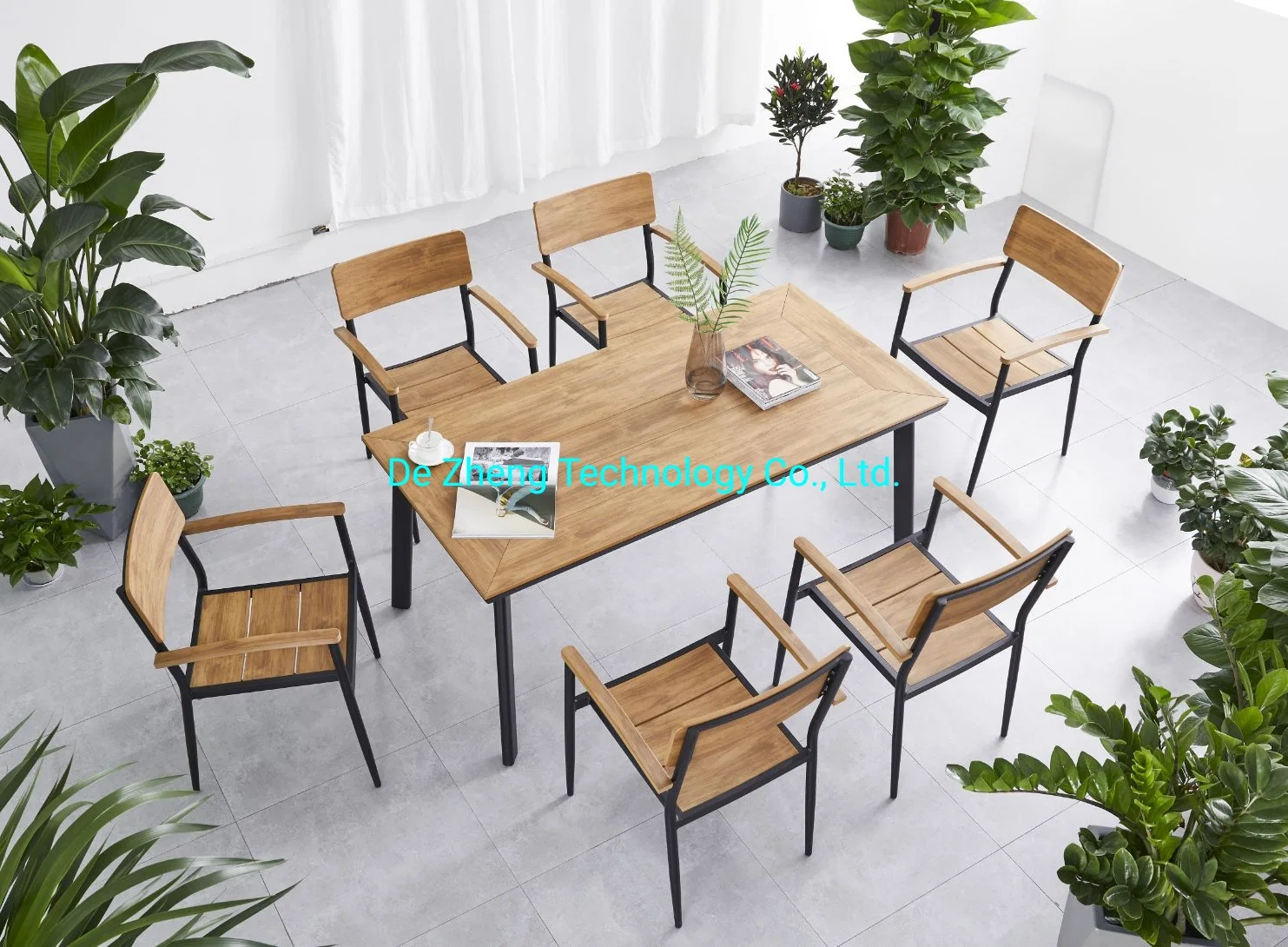 High Quality Outdoor Aluminum Plastic Wood Patio Wood Dining Furniture Set