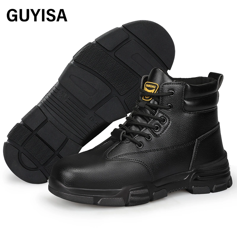 Guyisa Fashion Black Waterproof Breathable Wear Resistant High Elastic Work Steel Toe Working Boot Work Boots for Men