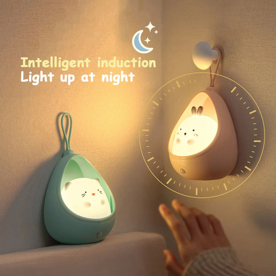 LED Night Light Sensor Control Cute Animal Lamp Bedroom USB Rechargeable Silicone Wall Lights