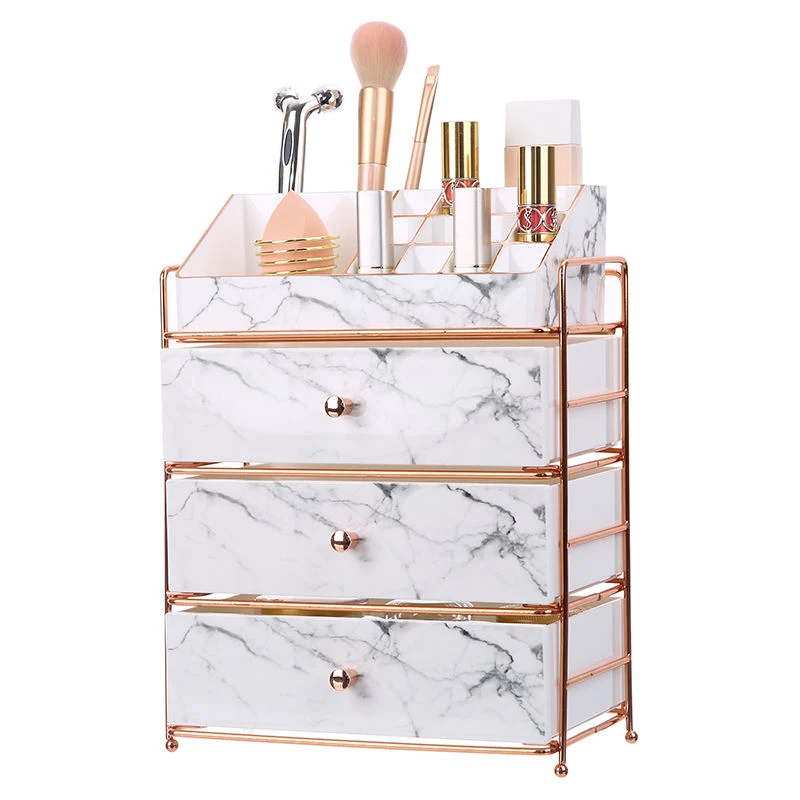 Luxury PS Dresser Marble Cosmetic Make up Drawers Collection Case 4tiers Plastic Makeup Storage Organizer