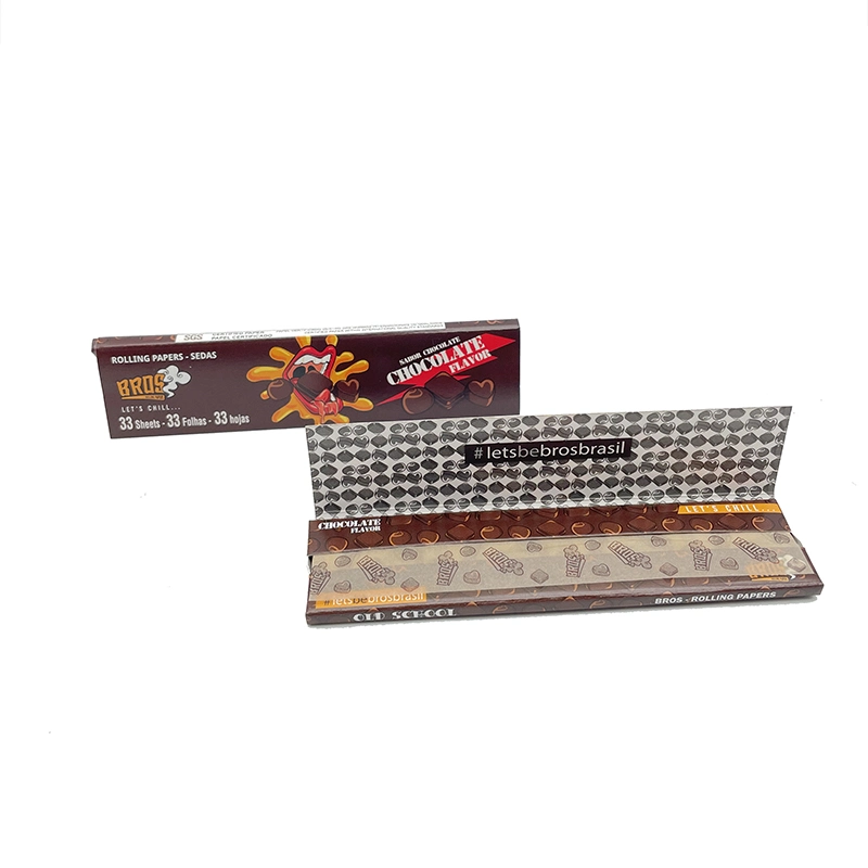 Bros 33 hojas Chocolate Flavored Natural 110*44 mm King Size Slim 25 Folletos papel rodante de cigarrillos