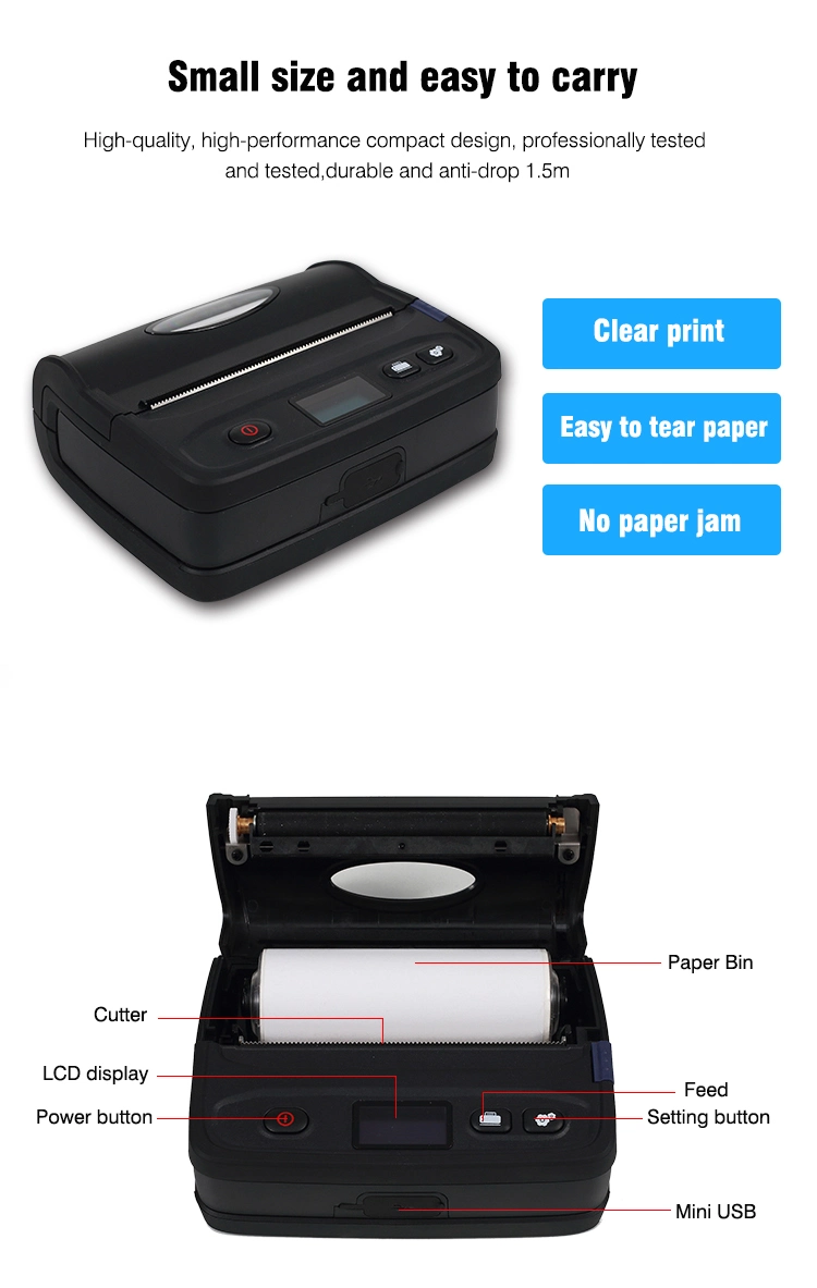 120mm Paper Size Portable Bluetooth Mobile Thermal Barcode Printer with LCD Display (HCC-L51)