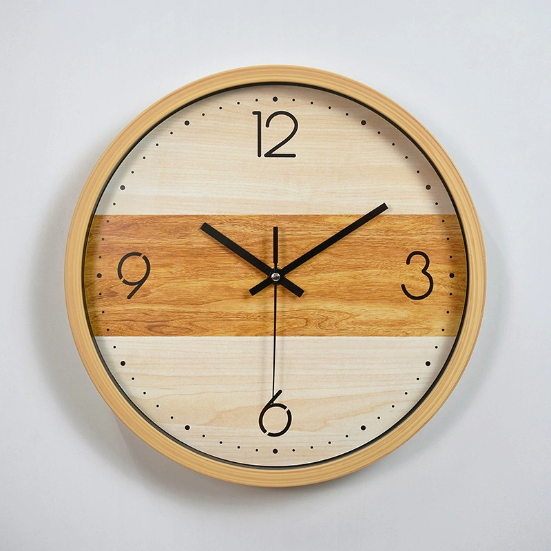 New Novelty Wood Grain Large Quartz Decorative Plastic Non Ticking Wall Clock