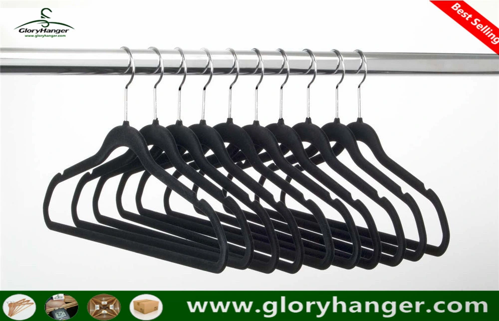 Wholesale/Supplier Flocking Velvet Hanger with Metal Hook for Suppermarket