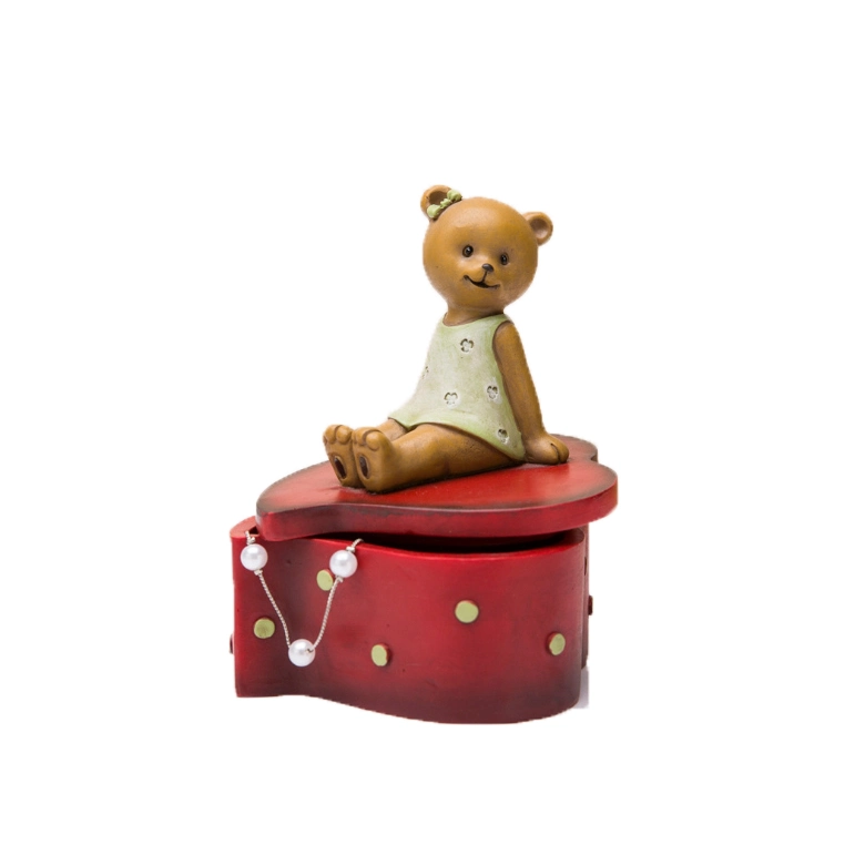 Hand Made Resin Cute Bear Jewelry Holder Box Craft for Home Decor