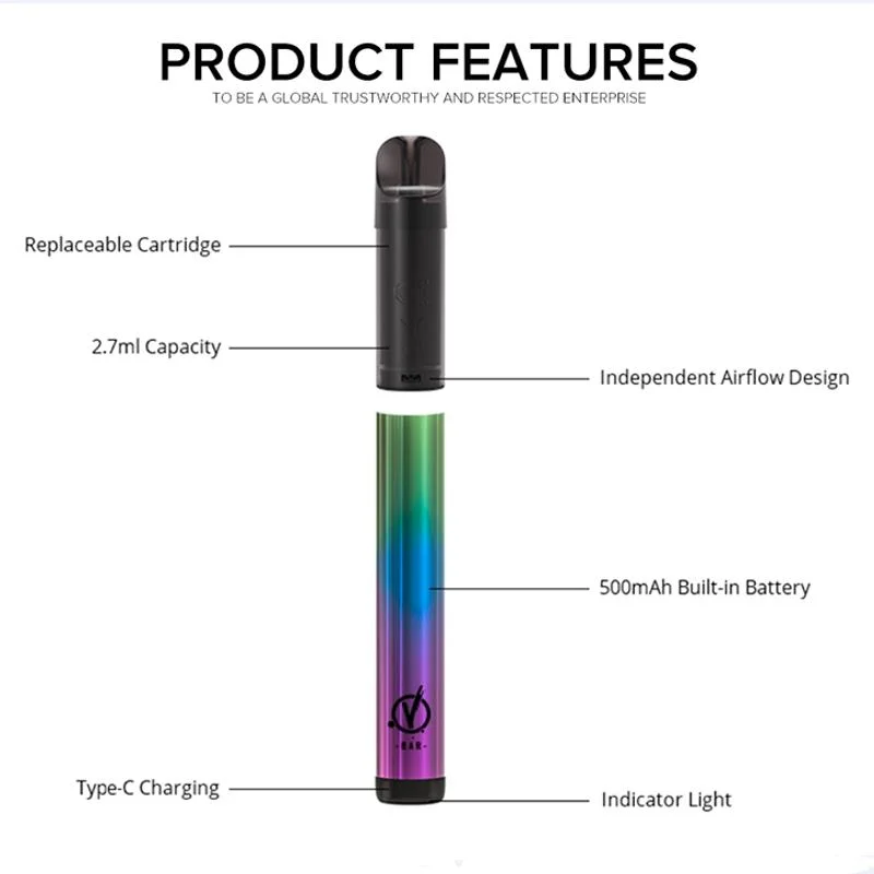 Mejor sabor 100% sin fugas de 2.7ml nuevo Vbar Pod Kit con cartucho reemplazable de 2.7ml Pod