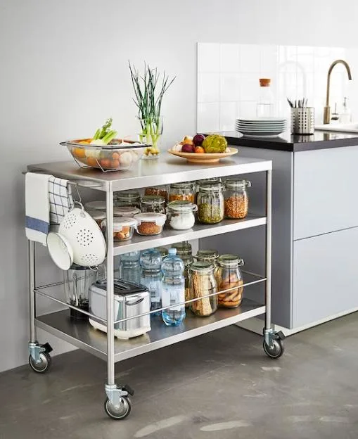 Chariot de rayonnage en acier inoxydable 304 fils chariot mobile chariot de cuisine Stockage commercial