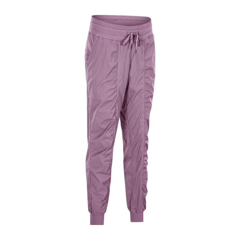 D19052 Women Fashion Woven Loose Fit Sports Joggers with Pocket Adjustable Drawstring Fitness Pants