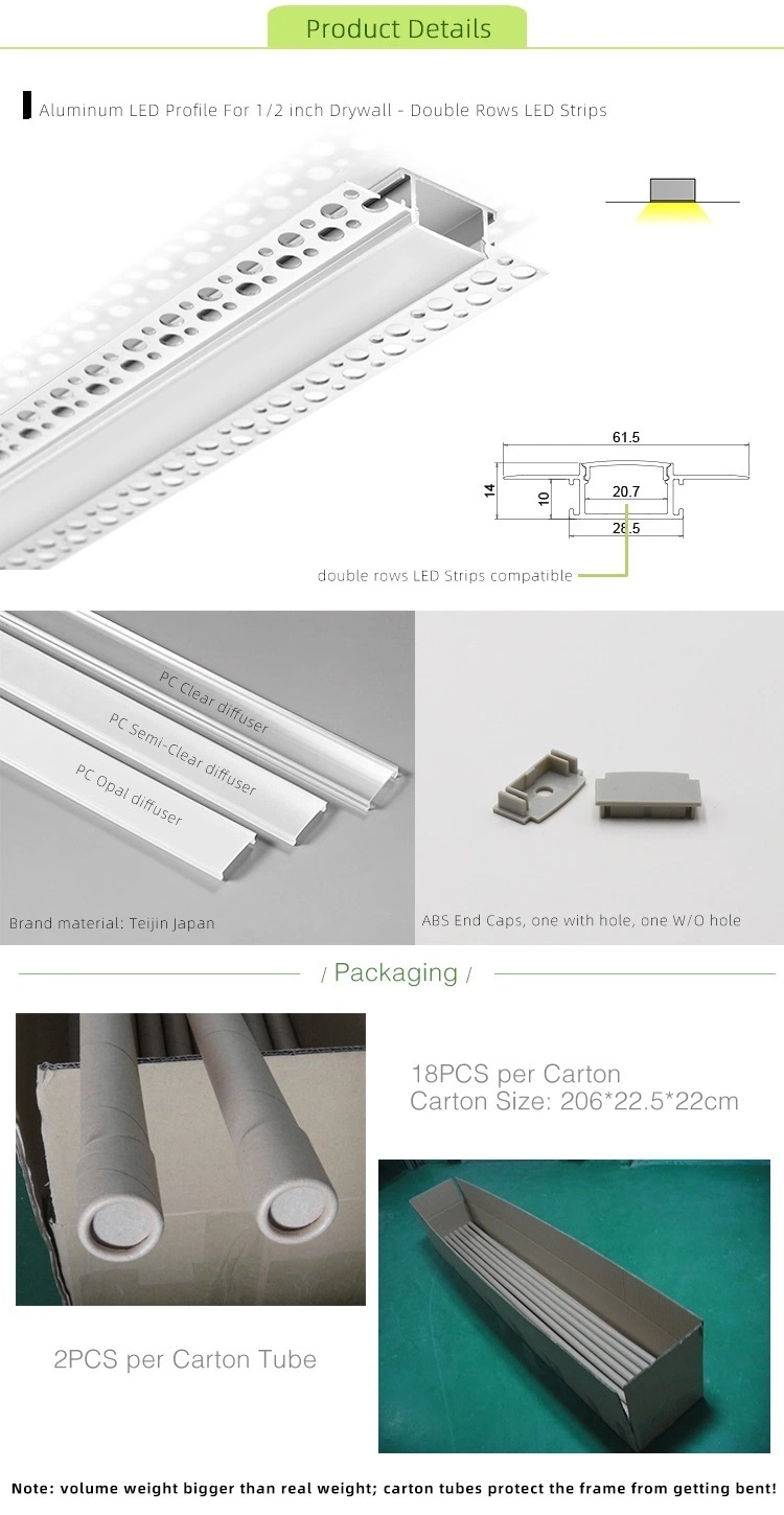 Alu-Tw6214 Gypsum Strip LED Channel LED Plaster Profile Recessed Drywall LED Aluminum Profile for Ceiling Wall