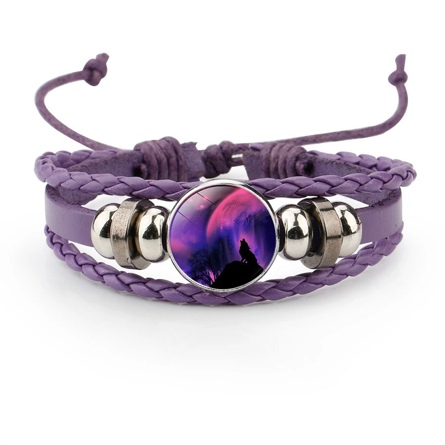 Skylark Großhandel Hübsch Handmade Verstellbare Nacht Wolf Geflochtenen Lederarmband