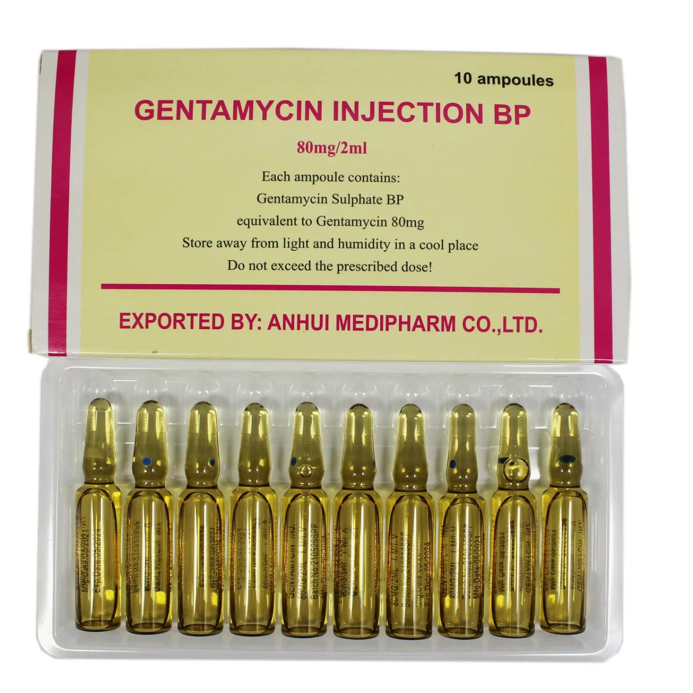 Gentamicina injecção 80mg/2ml antibiótico medicina