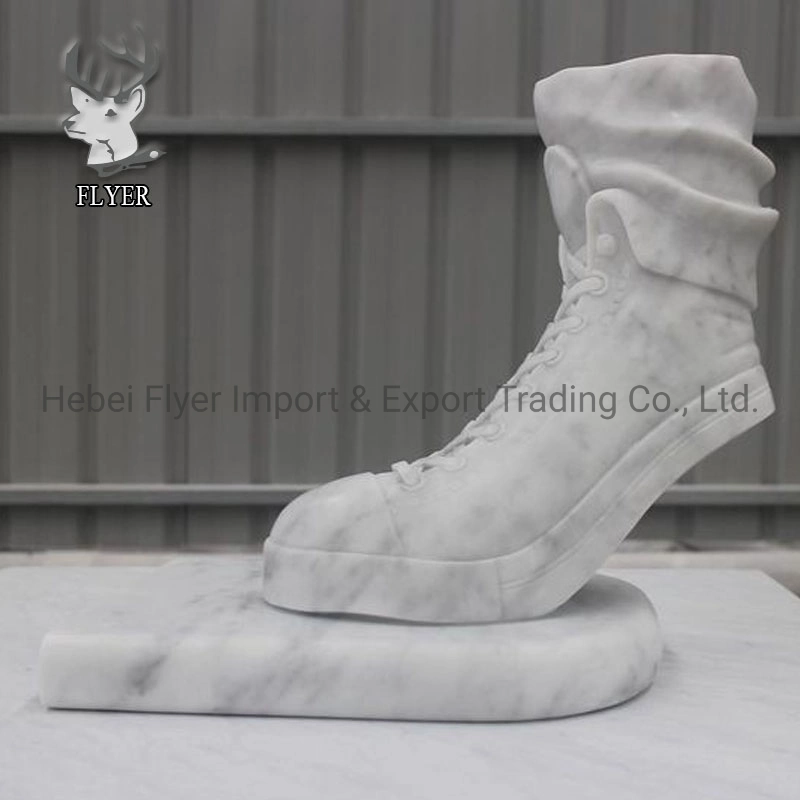 Custom Stone Carving Shoes Sculpture Natural Solid Carrara Marble Stone Shoes for Home Decor