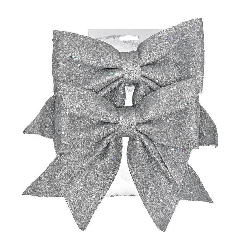 Christmas Bows Hanging Decorations Silver Bowknot Christmas Tree Ornaments