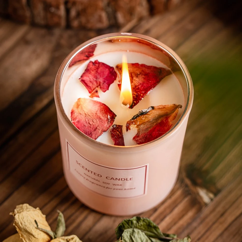 Copo com revestimento rosa Flor seca aromaterapia aromaterapia velas com aroma disposição Oferta de melhor Amigo do casamento da mão Candle