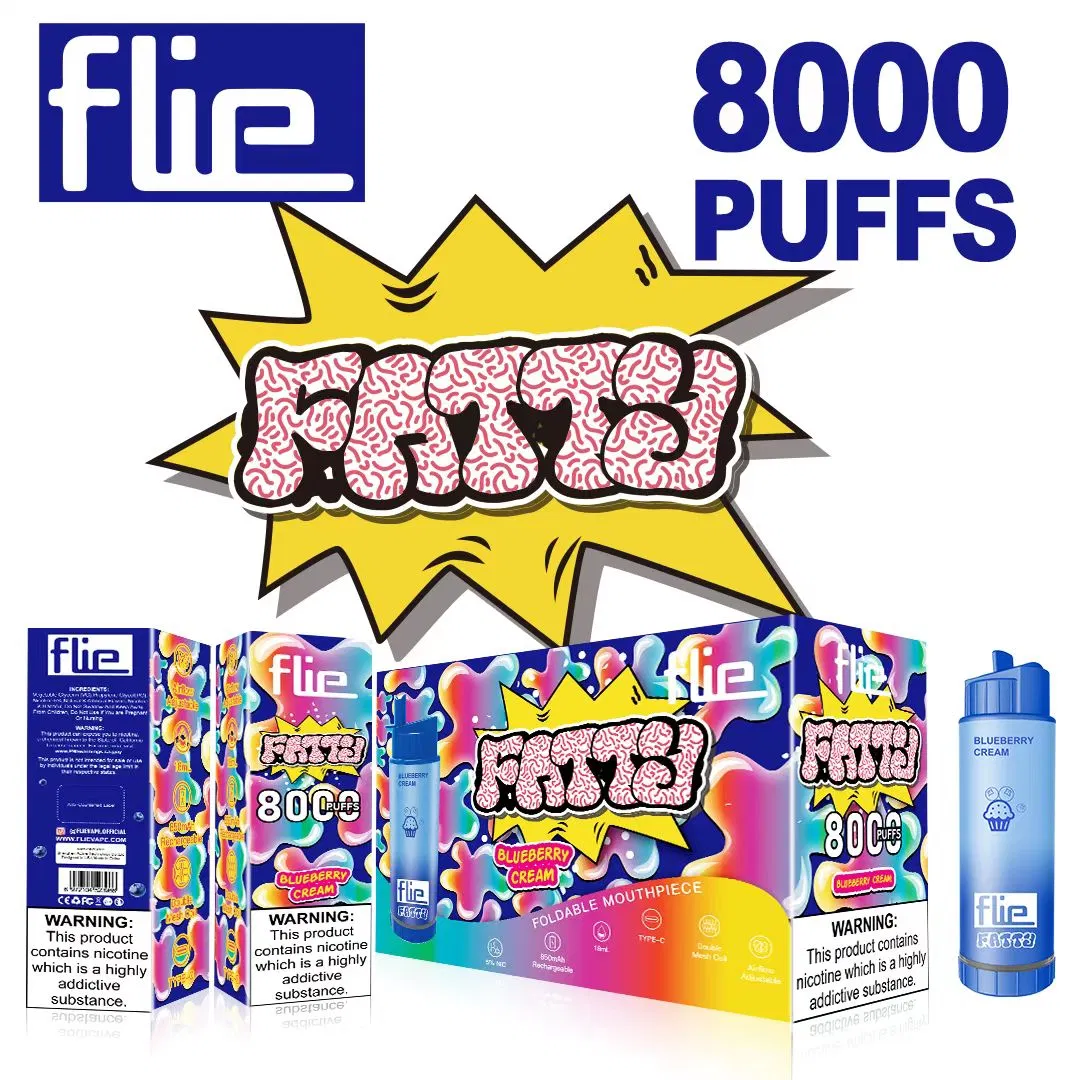 100% original Atacado preço barato Flie fatty 8000 Puffs descartáveis A caneta de Pape 10 tem à sua disposição uma bobina de malha dupla de 18 ml com líquido E. Bateria recarregável tipo C