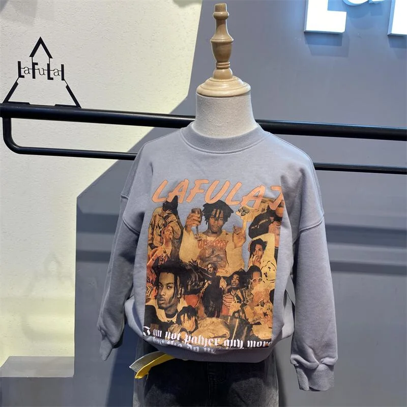 2022 New Retro Portrait Print Loose Children's Sweater