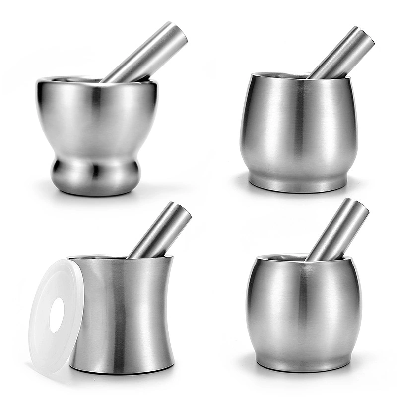 The Factory Wholesale/Supplier Stainless Steel Press Kitchen Tool Hand Press Garlic Masher Bowl Mortar and Pestle Set