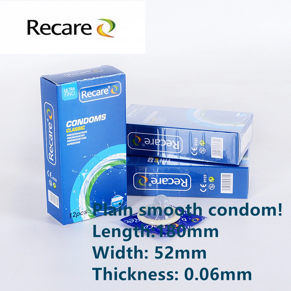 Recare Brand Latex Condom OEM Package Sexual Use Plain Smooth CE and ISO Condom for Men