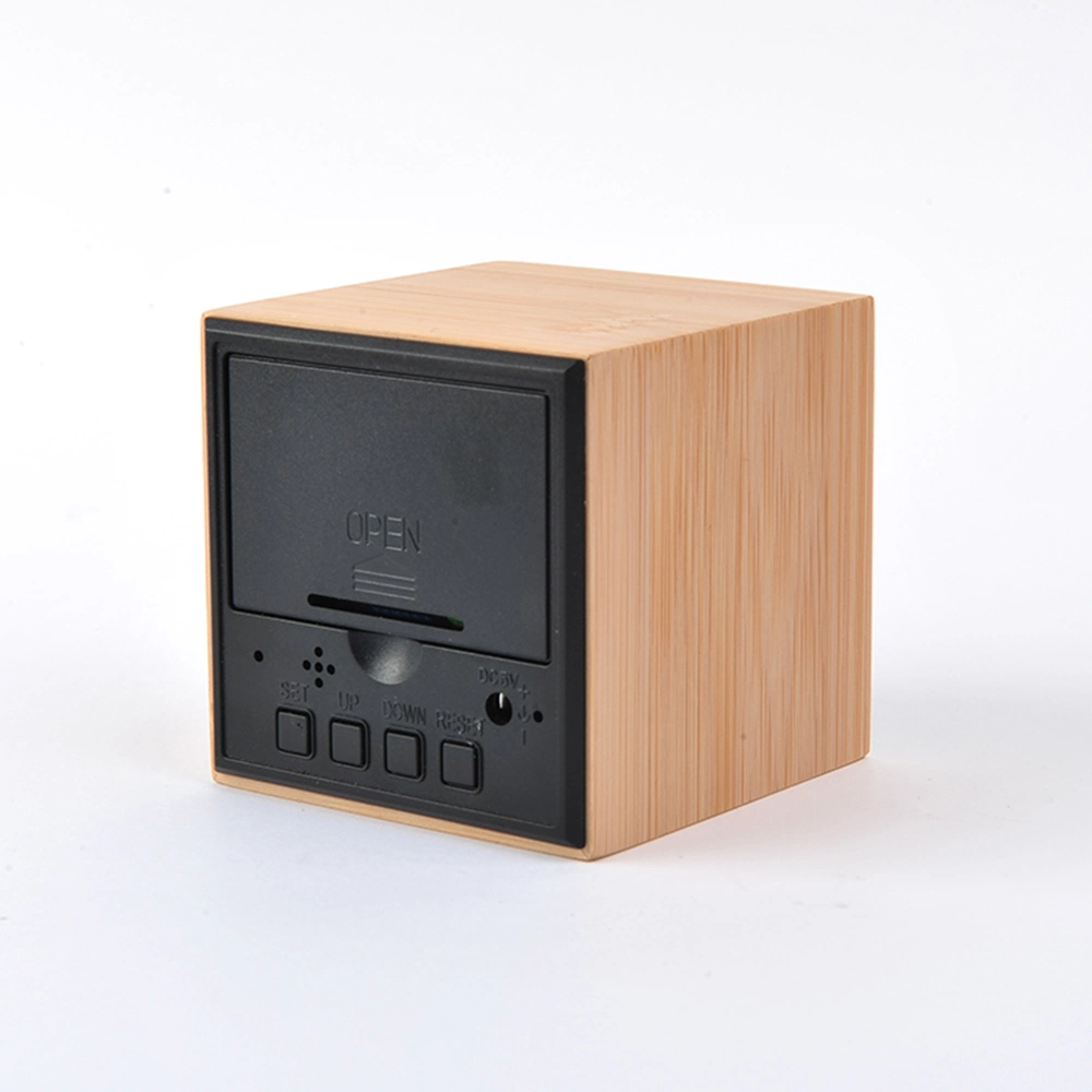 Reloj despertador con LED Bamboo natural Control de voz con espejo de temperatura Reloj
