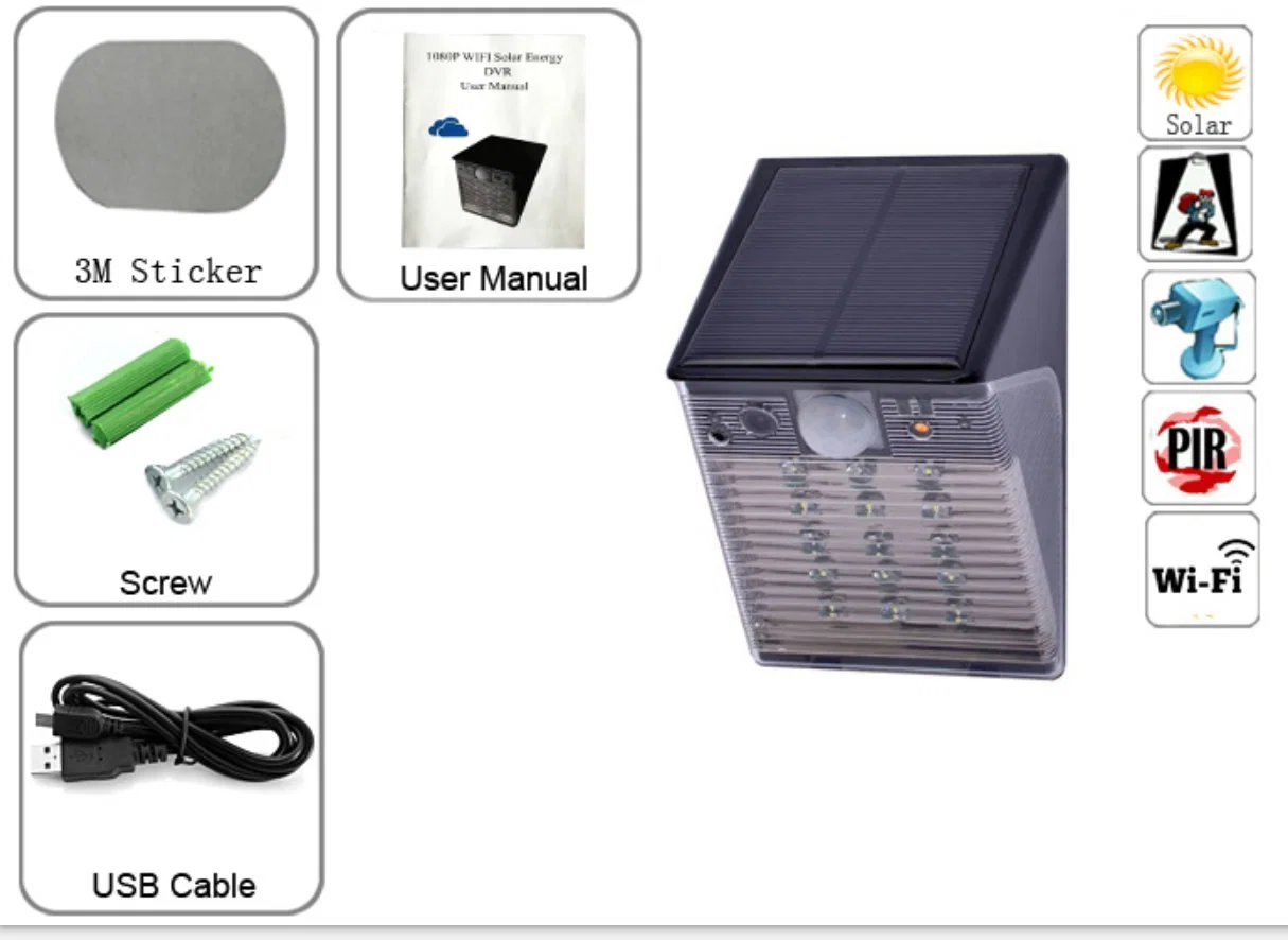 Batería solar WiFi cámara de la luz de la PIR