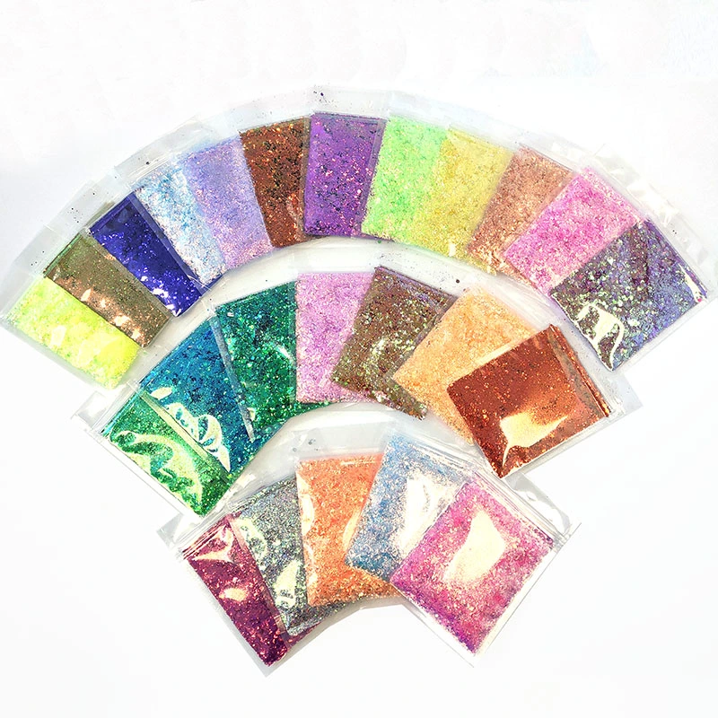 Belleza cosmética a granel Glitter Nails arte producido brilla, la ostentación Extrafina Pet Blanco metálico de hojuelas de bolsas de polvo de purpurina