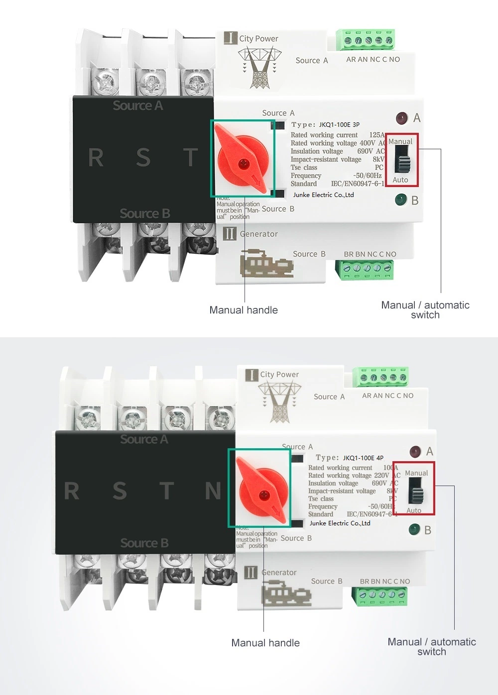 220V AC 125A Interruptor de transferência automática UPS de 4 pólos Photovolt Solar Energia para a Energia da Grade