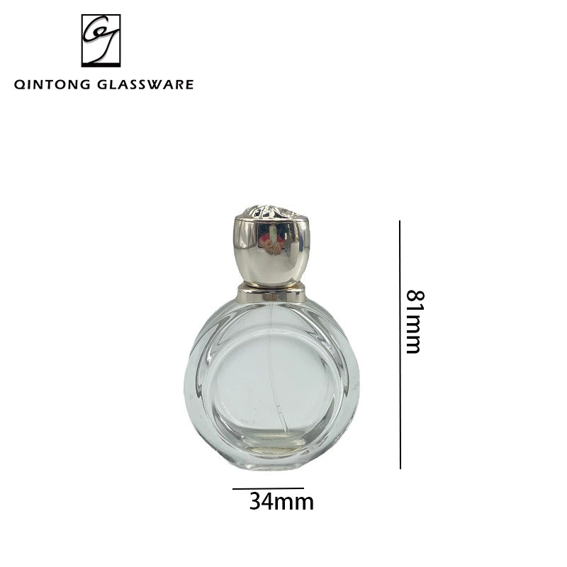 Flacon de parfum en verre transparent rechargeable professionnel de 50 ml pour cosmétiques avec bouchon.