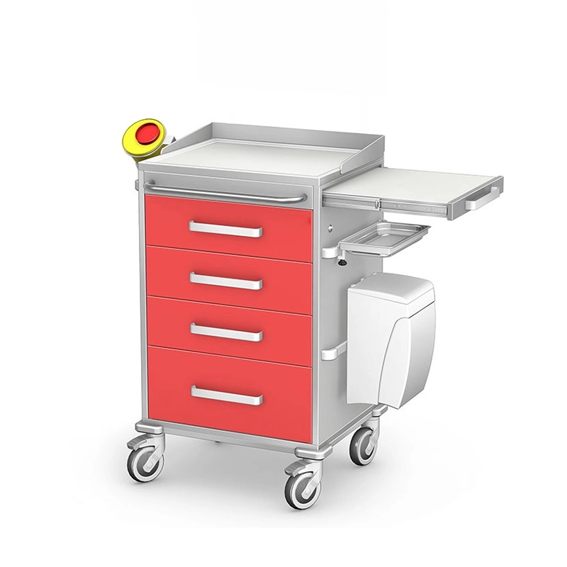 Plastic Rolling Lockable Workstation Medical Supplies ABS Series Emergency Trolley Surgical Cleaning Trolley Medical Cart with Drawers Cabinets