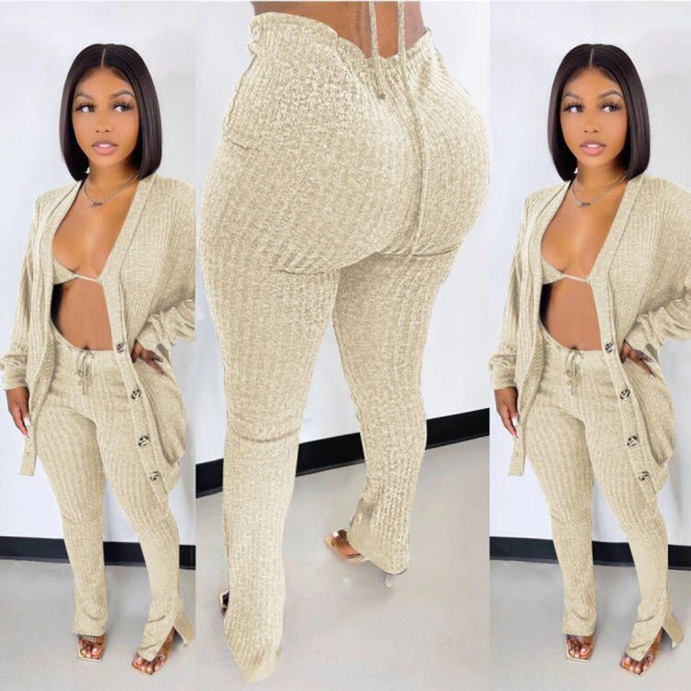 Hot Selling Casual Woman Winter Outfits Clothes 2021 Cotton 3 Piece Sweater Set Women Clothing