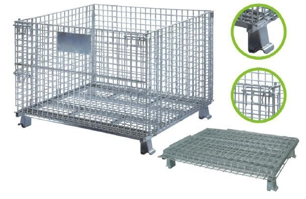 Steel Stackable Wire Mesh Warehouse Cage Container Trolley Rack Storage Holder