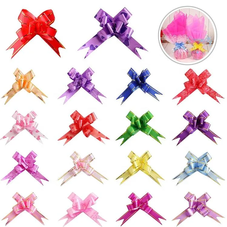 Wholesale Red Christmas PP Gift Plastic Pull String Flower Ribbon Butterfly Pull Bows