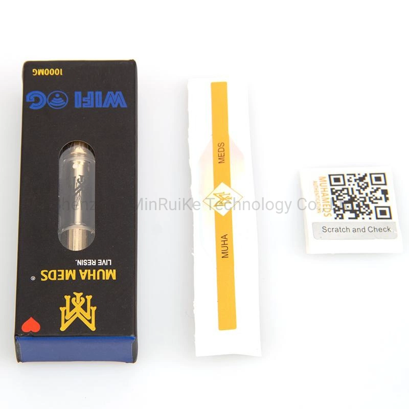 Muha Meds vivir los cartuchos de resina de los atomizadores de cerámica de 0.8ml cartucho de la bobina de oro de punta redonda Vape holográfico de carros con caja de batería de rosca 510 Pen