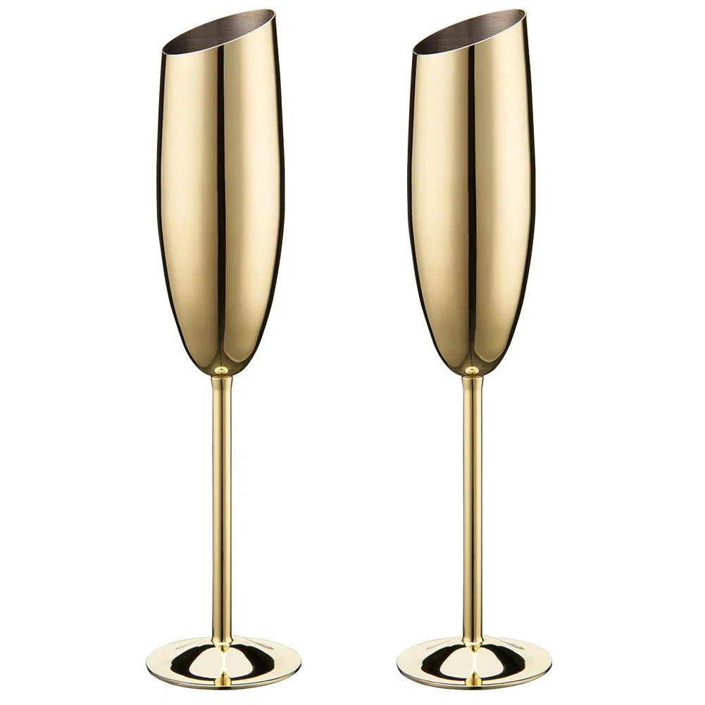 Personalized Bride and Groom Glass Champagne with Custom Logo Stainless Steel Rose Champagne Glasses Flutes