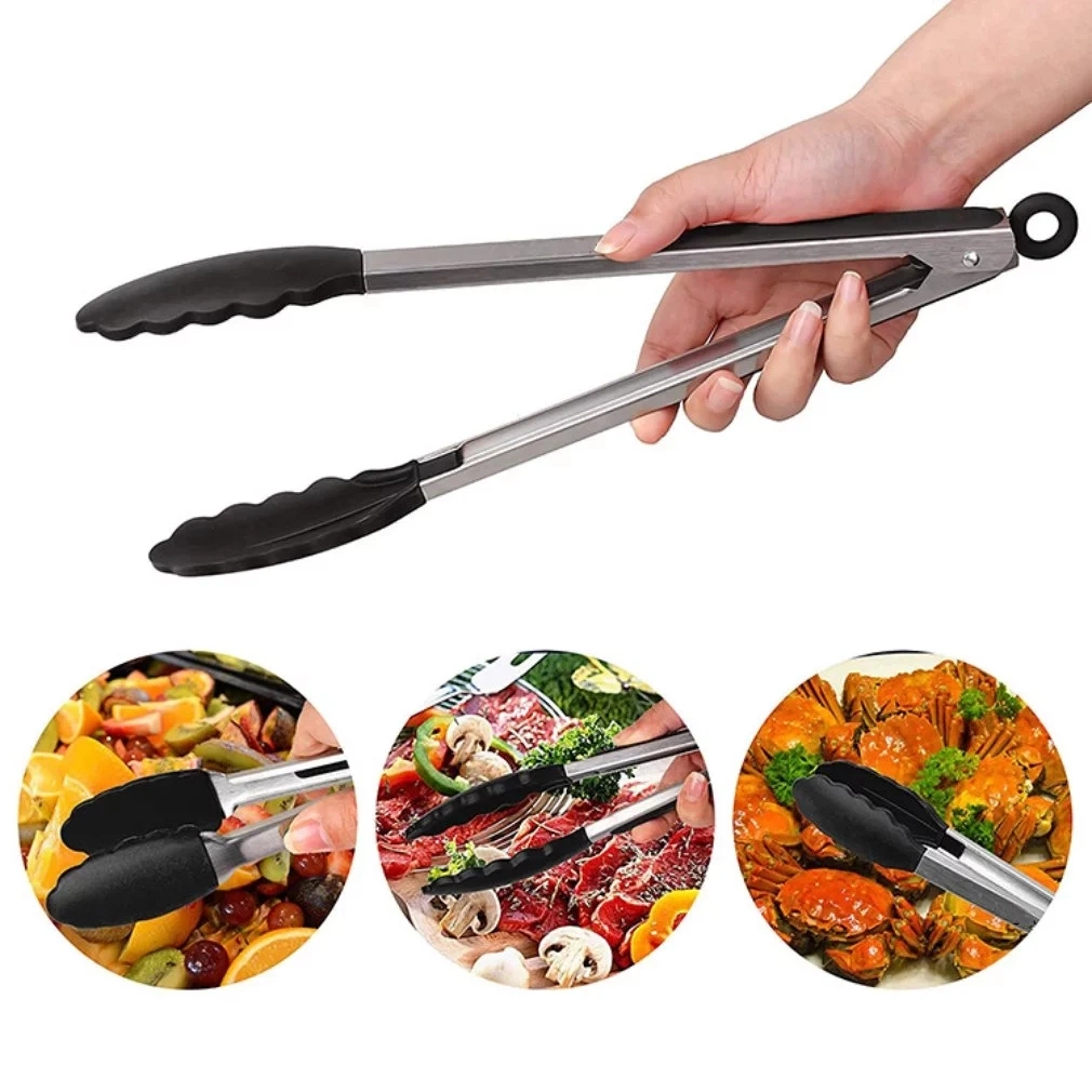 Küchenzubehör Neue Silikon Küche Kochen Salat Serving Edelstahl Griff Utensil Küchenwerkzeuge Zufällige Farbe