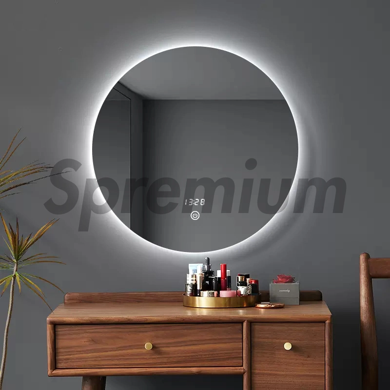 LED rondes moderne de petit mur miroir monté sur la touche Smart Anti-Fog d'écran miroir pour salle de bains avec voyant LED