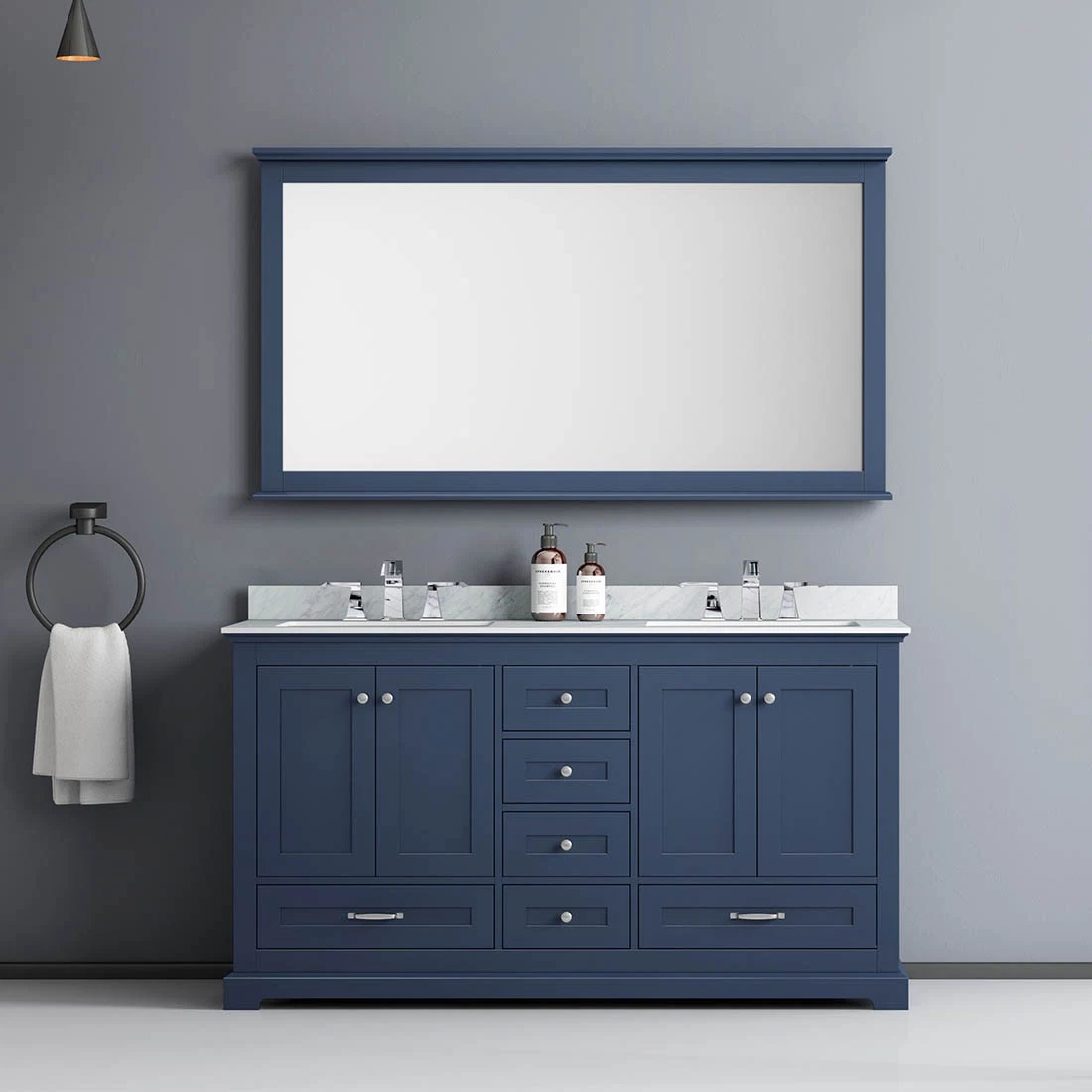 60&prime; &prime; Double Bathroom Cabinet Color Navy Blue with Mirror