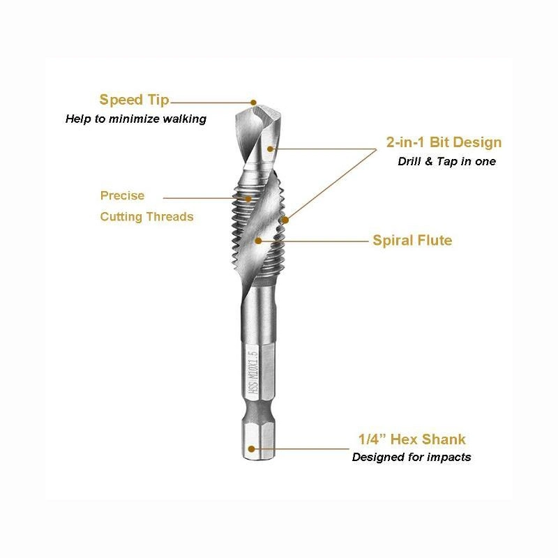 HSS Hex Shank HSS Spiral Flute Tap Bit Set