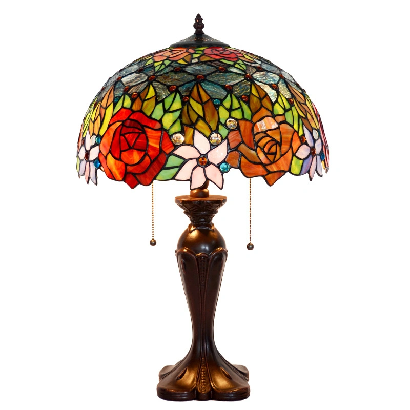 8" 10" 12 "Handmade Craft Tiffany Table Stained Glass Rose Lamp