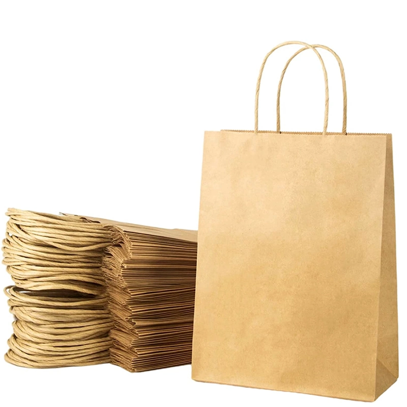 100% Natural Disposable Paper Tableware 210mm Length Kraft Paper Bag with Handles Custom Logo Printing for Restaurant