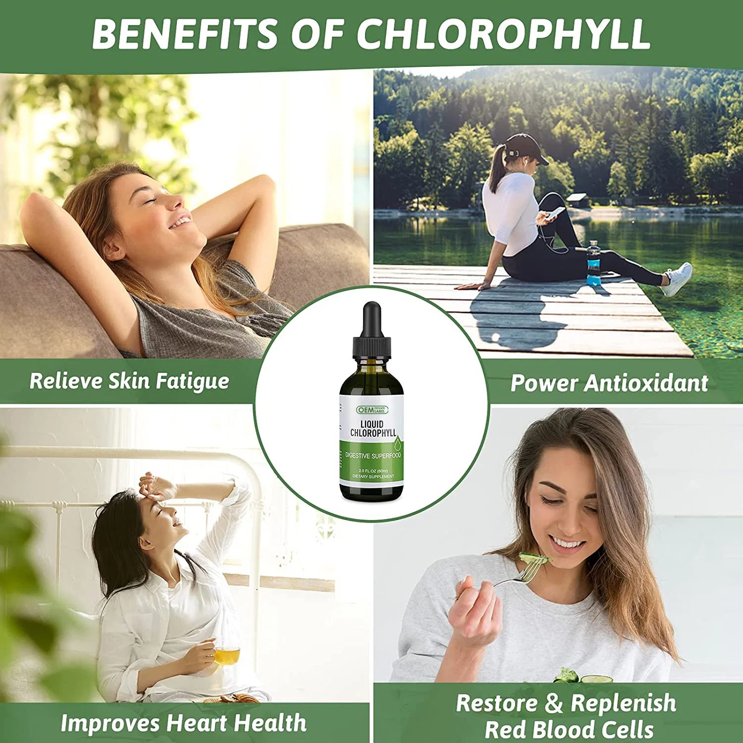 Private Label Oral Liquid Chlorophyll Drops for Water Organic Natural Chlorophyll Liquid Drops