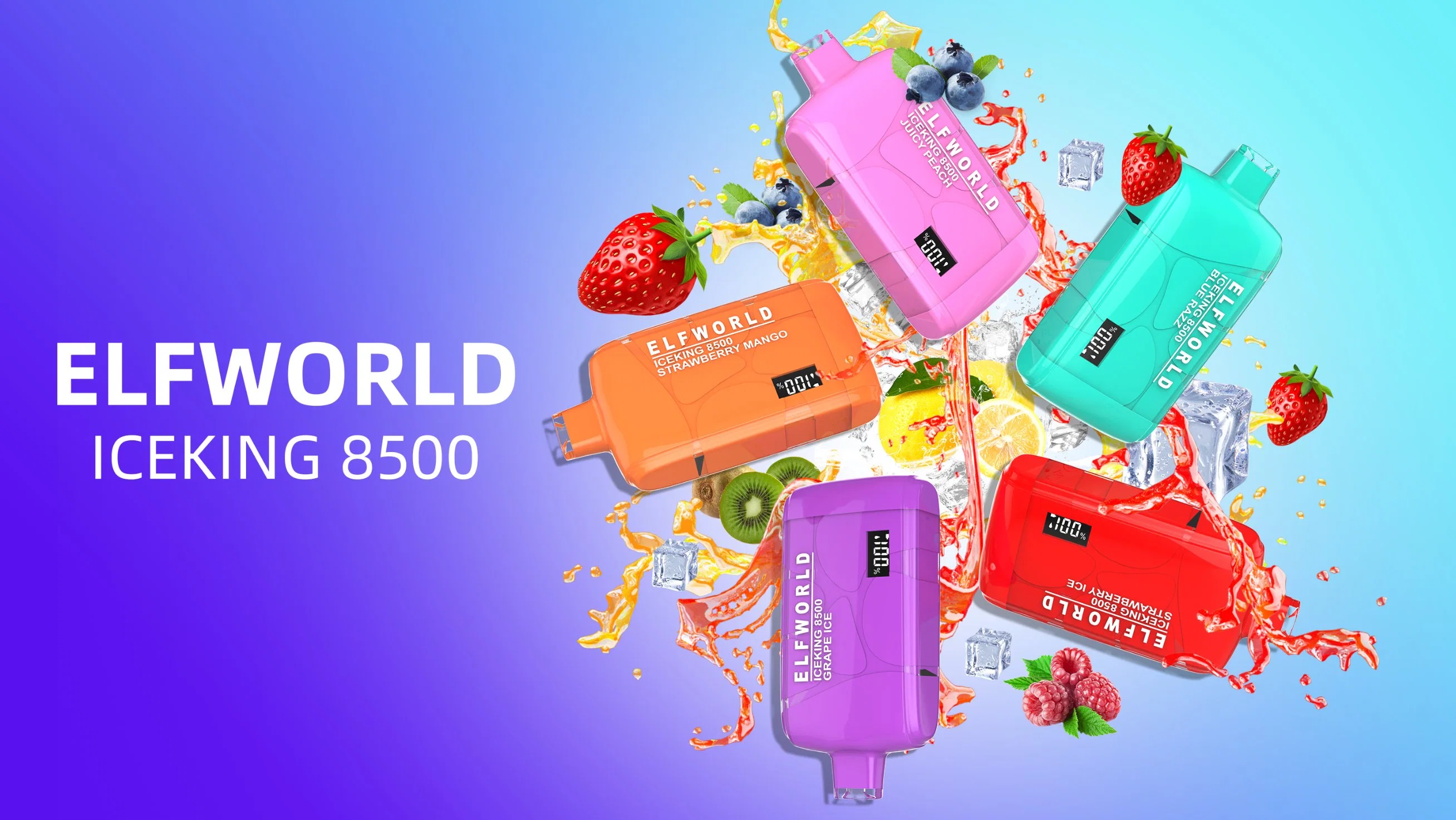 E-Liquid y Power pantalla Display Mayoreo desechable VAPE Pen Elfworld Iceking 8500 Puff Digital Display Vapes 5000 Puffs lápiz desechable Vaporizador 6000