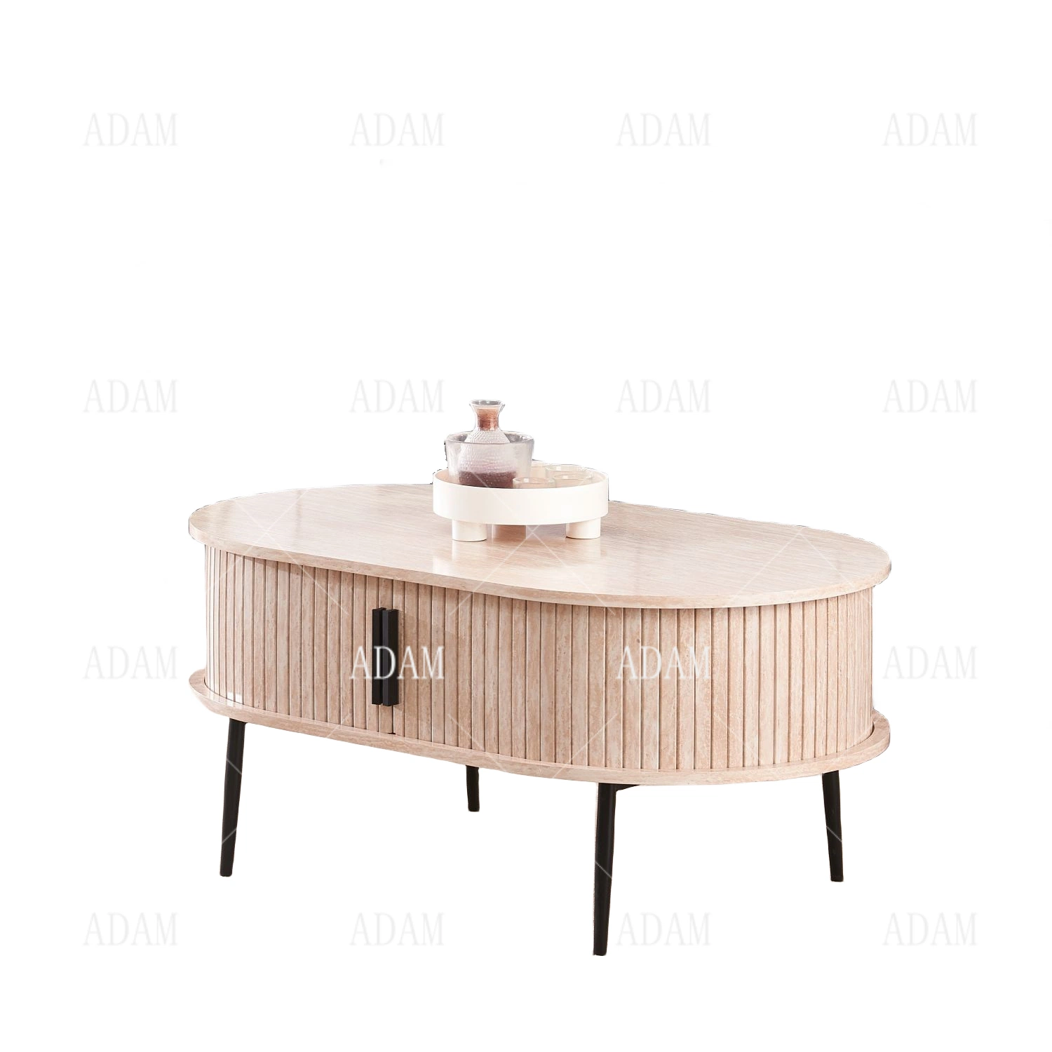 Tabla de chapa estriada Wabi-Sabi travertino Beige Mesa de Café personalizada de madera