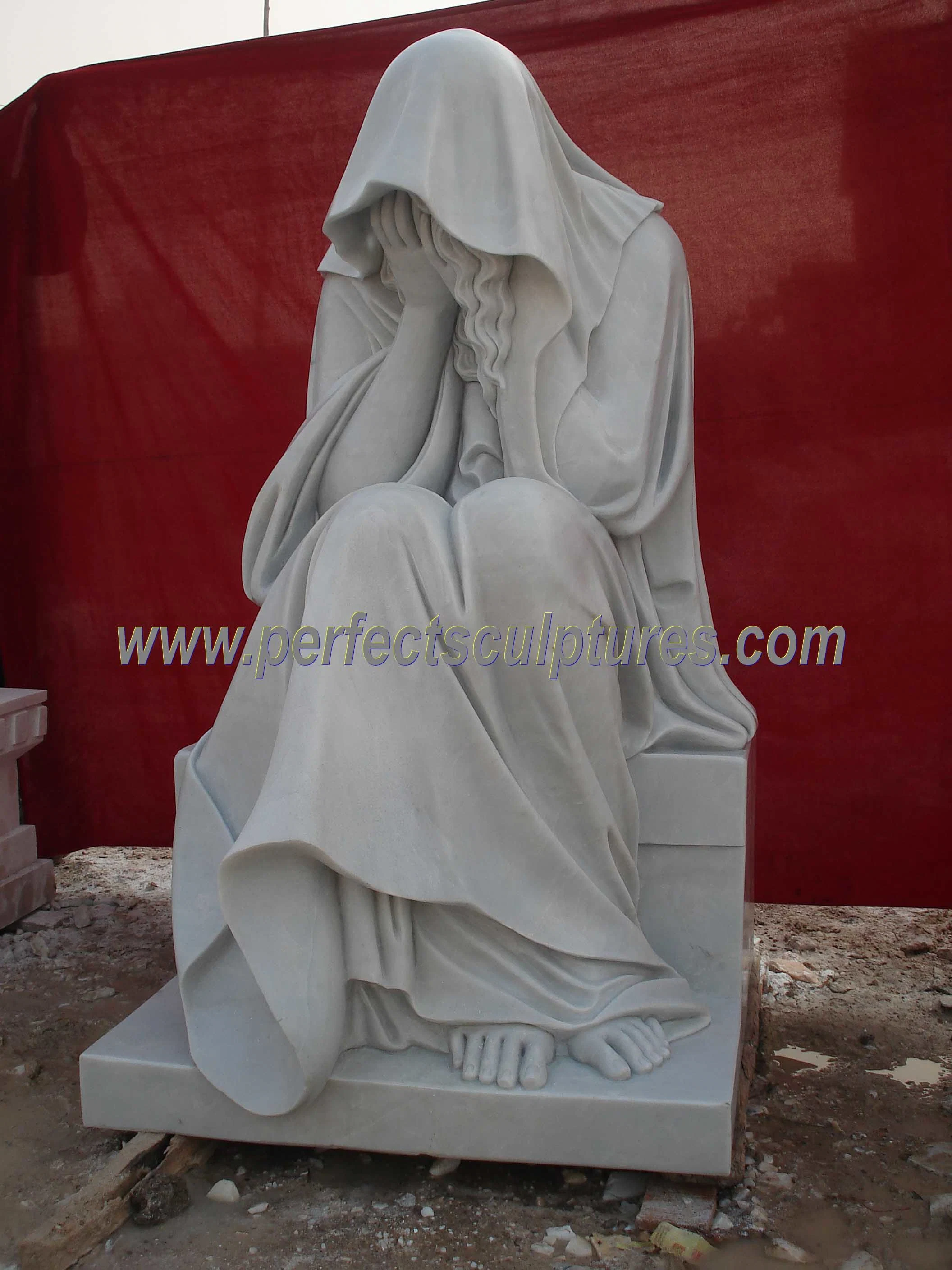 Cimetière de marbre blanc personnalisé statue sculptée Angel Monument de cimetière Sculpture (sy-X1732)